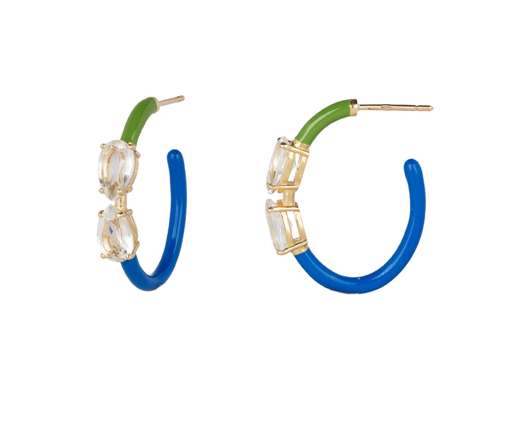 Bea Bongiasca Pistachio and Cobalt Rock Crystal Drop Cut Vine Hoop Earrings Side View