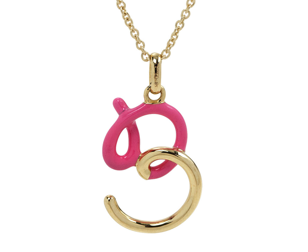 Bea Bongiasca Bubblegum Enamel 'B' Pendant Necklace Close Up