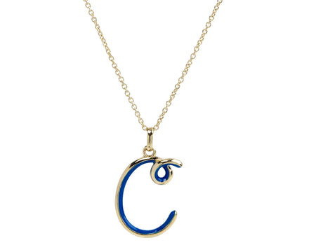 Bea Bongiasca Cobalt Enamel 'C' Pendant Necklace