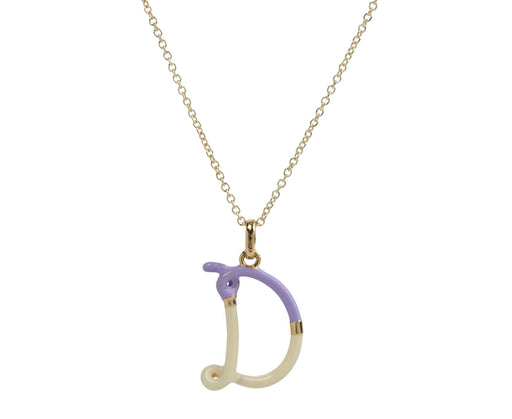 Bea Bongiasca Lavender and Panna Cotta Enamel 'D' Pendant Necklace