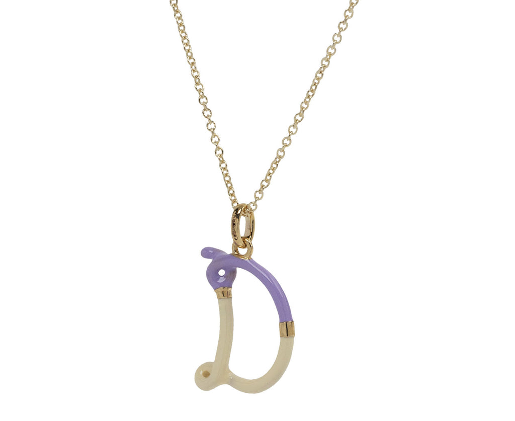 Bea Bongiasca Lavender and Panna Cotta Enamel 'D' Pendant Necklace Side View