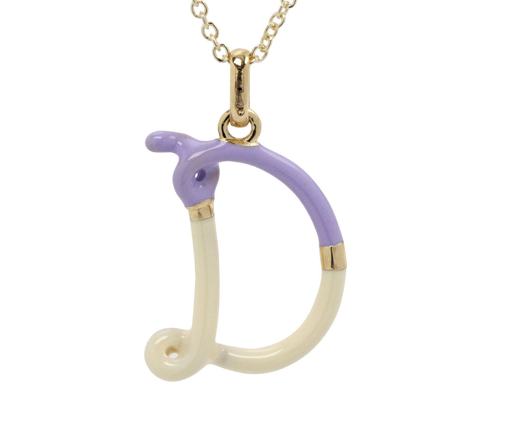 Bea Bongiasca Lavender and Panna Cotta Enamel 'D' Pendant Necklace Close Up 