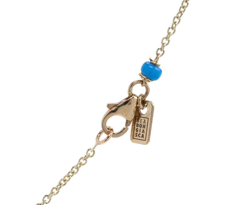 Bea Bongiasca Lavender and Panna Cotta Enamel 'D' Pendant Necklace Close Up Clasp