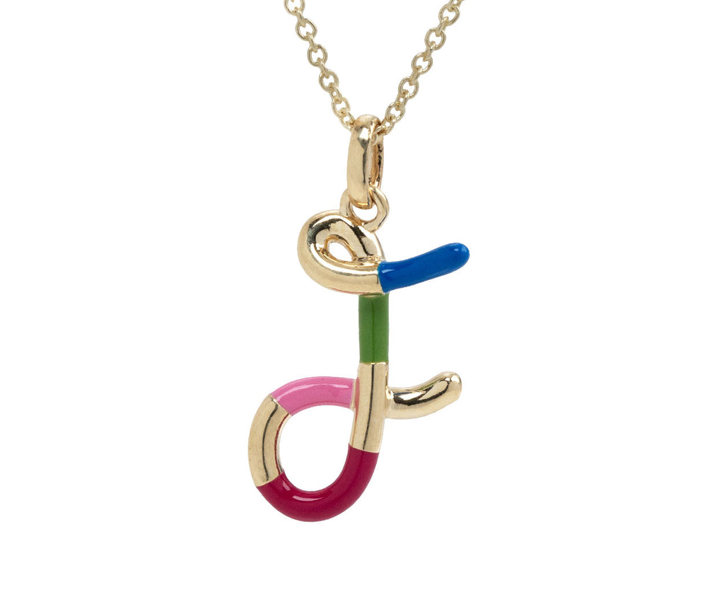 Bea Bongiasca Rainbow Enamel 'F' Pendant Necklace Close Up