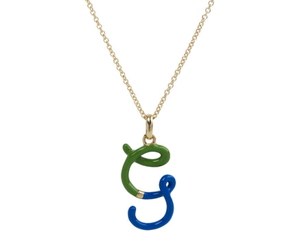 Bea Bongiasca Cobalt and Pistachio Enamel 'G' Pendant Necklace