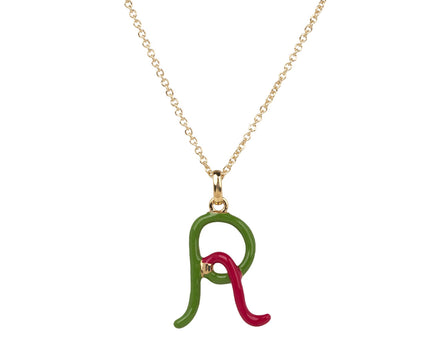 Bea Bongiasca Amarena and Pistachio Enamel 'R' Pendant Necklace