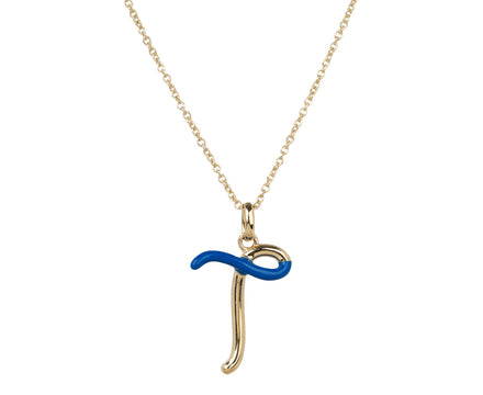 Bea Bongiasca Cobalt Enamel 'T' Pendant Necklace