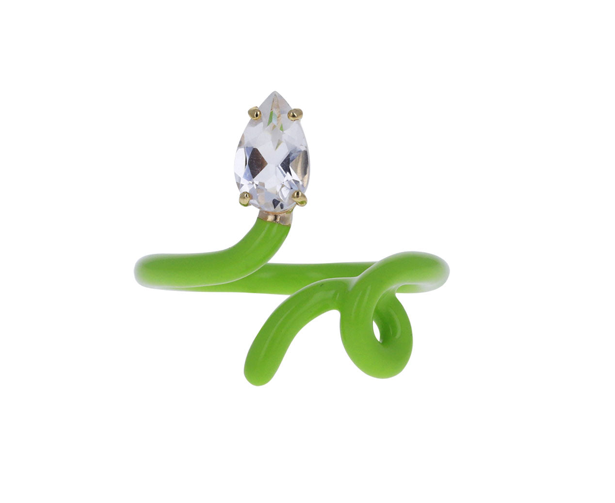 Green Enamel and Rock Crystal Baby Vine Ring