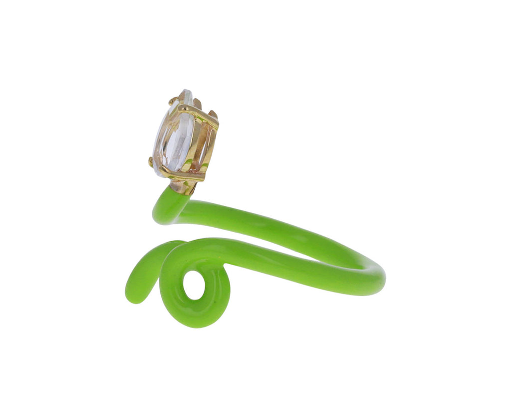 Green Enamel and Rock Crystal Baby Vine Ring