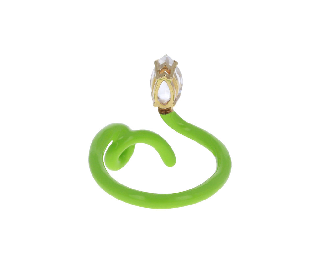 Green Enamel and Rock Crystal Baby Vine Ring