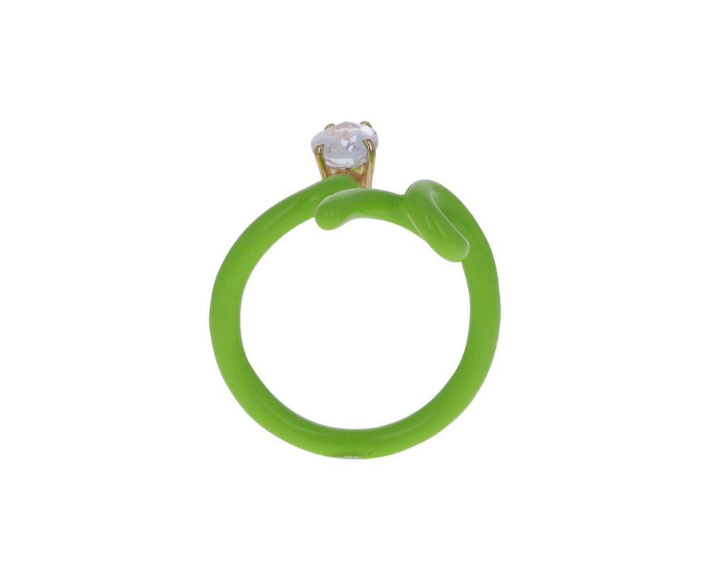 Green Enamel and Rock Crystal Baby Vine Ring