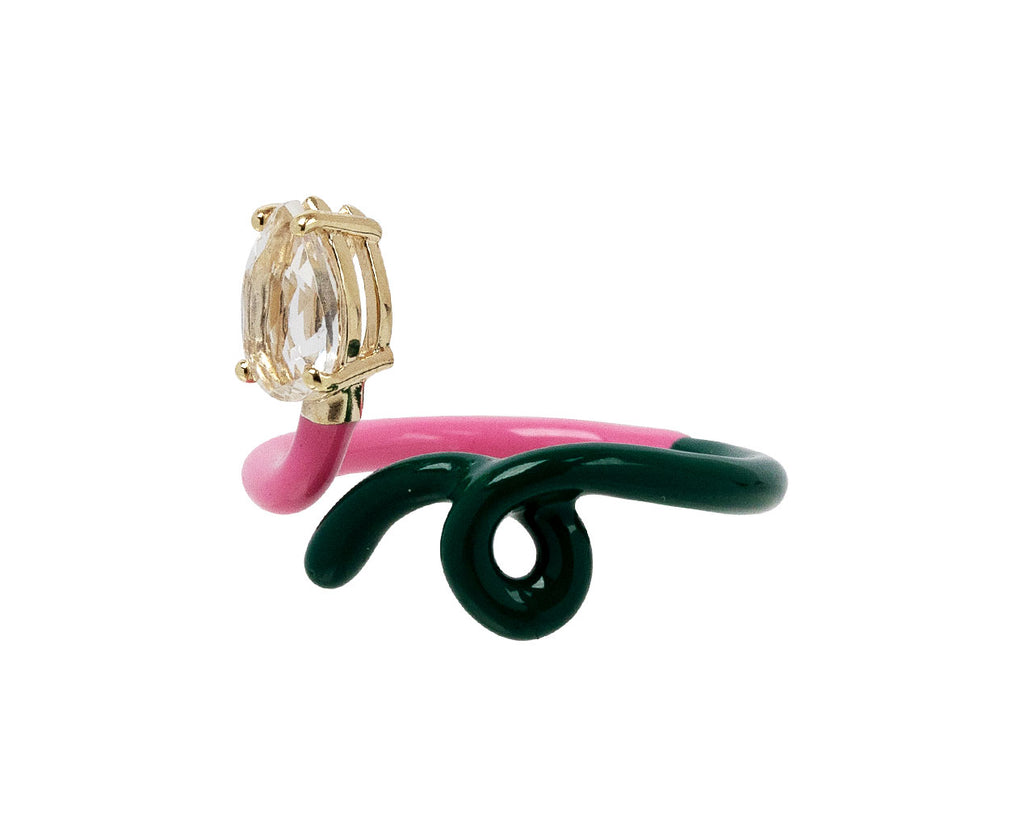 Bubblegum Pink and Evergreen Enamel Rock Crystal Vine Ring