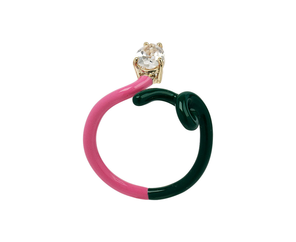 Bubblegum Pink and Evergreen Enamel Rock Crystal Vine Ring