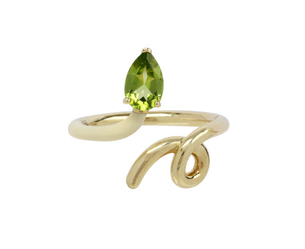 Gold and Panna Cream Enamel Peridot Vine Ring
