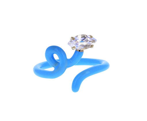 Baby Blue Enamel Rock Crystal Baby Vine Tendril Ring