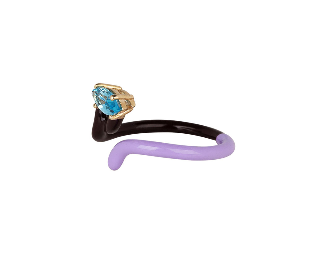 Bea Bongiasca Cherry Chocolate and Lavender Enamel Blue Topaz Vine Ring Side