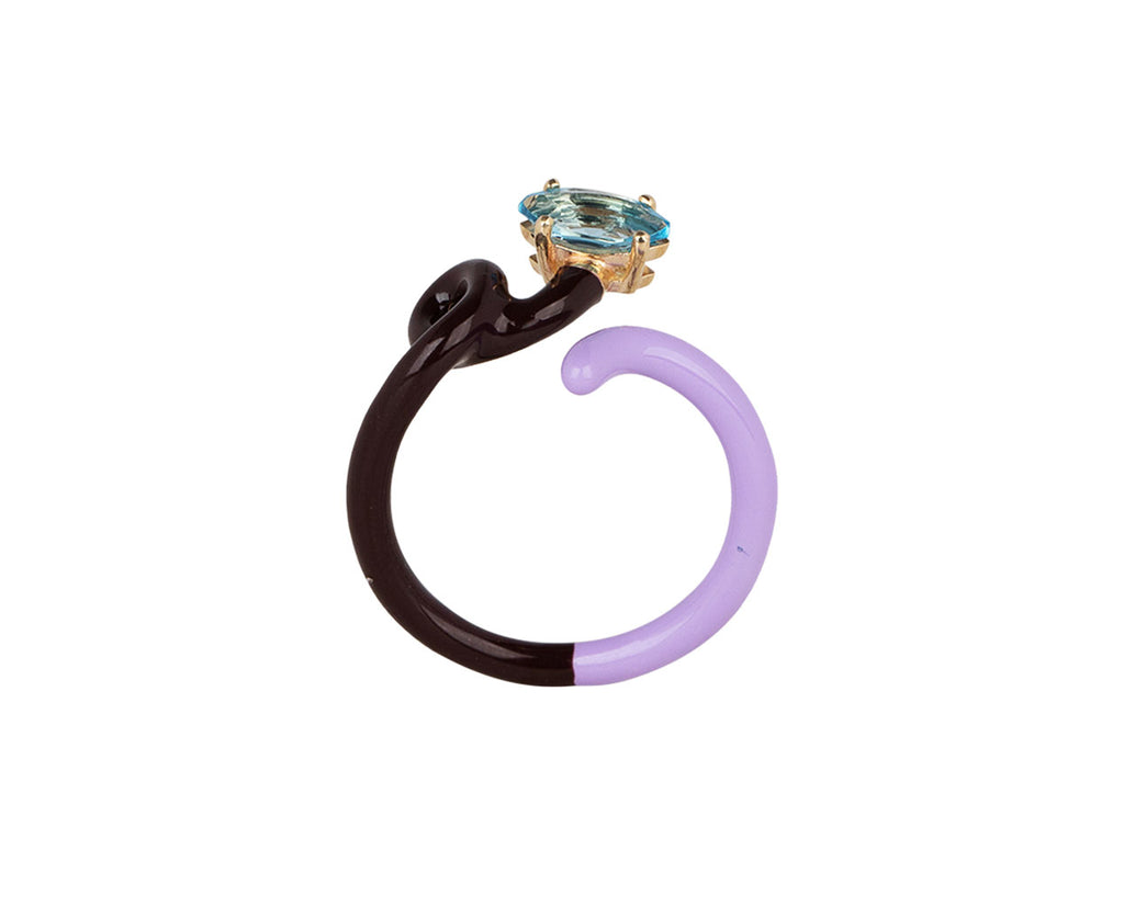 Bea Bongiasca Cherry Chocolate and Lavender Enamel Blue Topaz Vine Ring Top