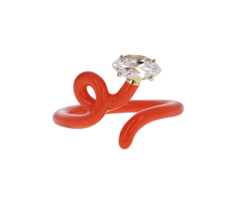 Orange Enamel and Rock Crystal Baby Vine Ring