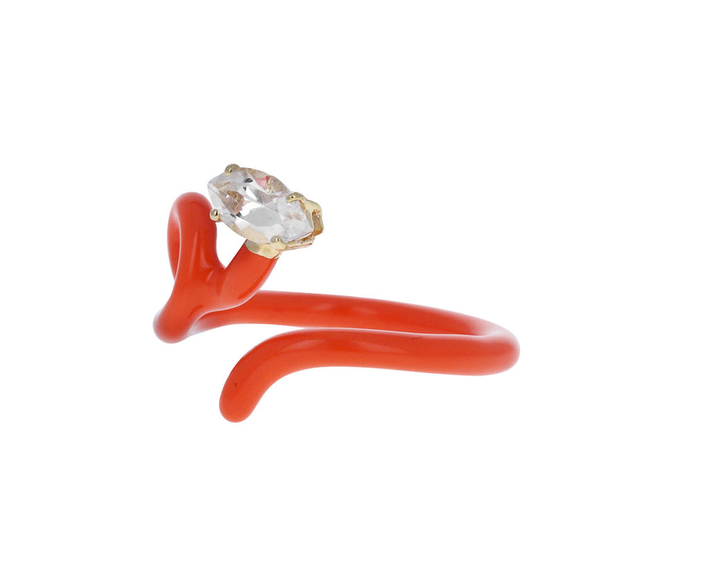 Orange Enamel and Rock Crystal Baby Vine Ring