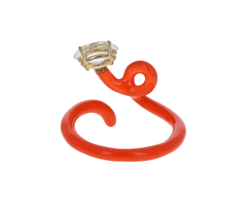 Orange Enamel and Rock Crystal Baby Vine Ring