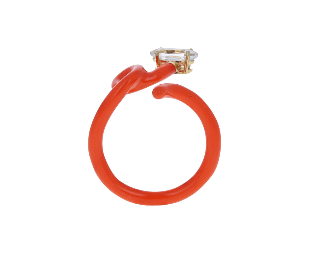 Orange Enamel and Rock Crystal Baby Vine Ring