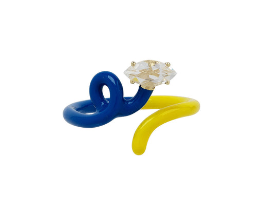 Cobalt Blue and Sunflower Yellow Enamel Crystal Vine Ring