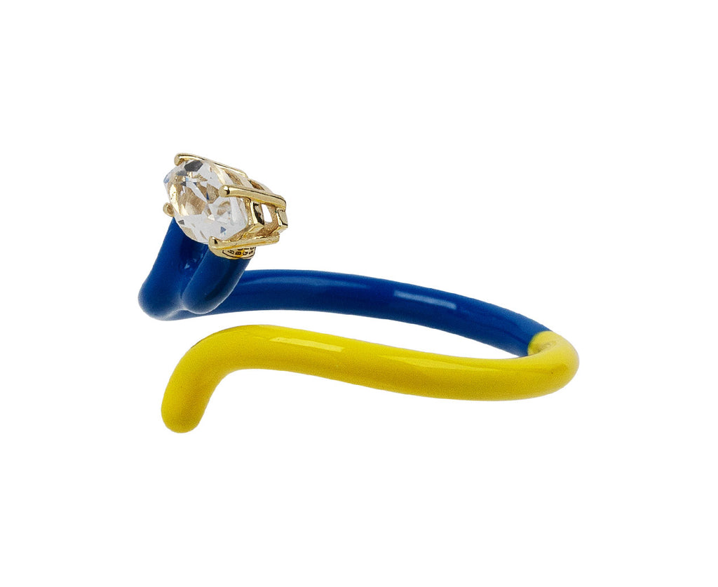 Cobalt Blue and Sunflower Yellow Enamel Crystal Vine Ring