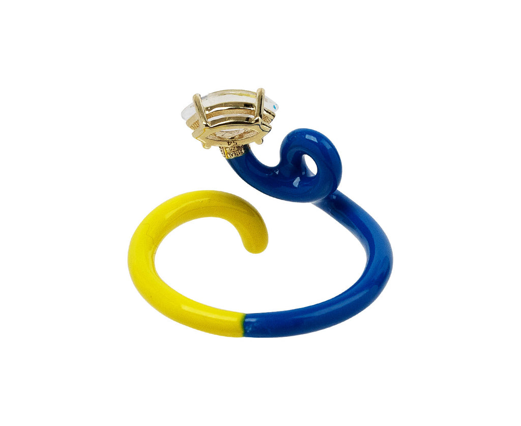 Cobalt Blue and Sunflower Yellow Enamel Crystal Vine Ring
