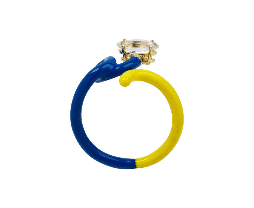Cobalt Blue and Sunflower Yellow Enamel Crystal Vine Ring
