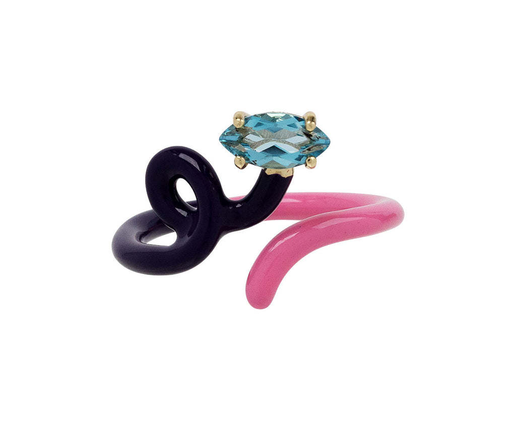 Bubblegum Pink and Deep Purple Enamel Blue Topaz Vine Ring
