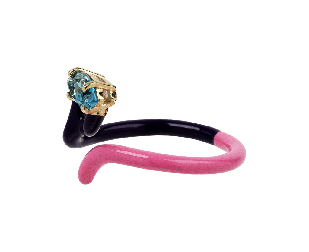 Bubblegum Pink and Deep Purple Enamel Blue Topaz Vine Ring
