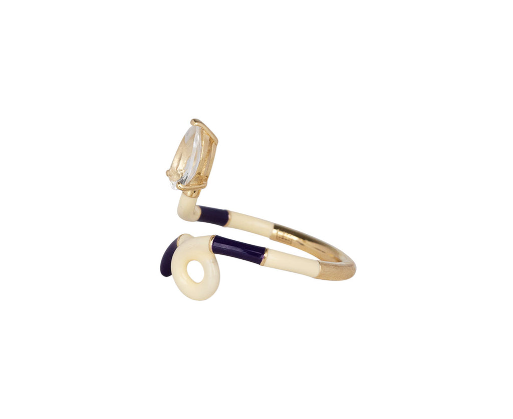 Deep Purple and Panna Enamel Stripe Rock Crystal Ring