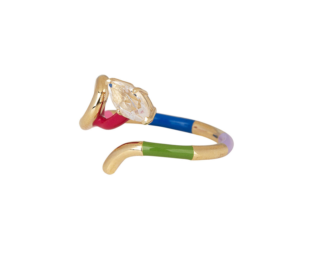 Bea Bongiasca Multi Colored Enamel Marquise Rock Crystal Vine Ring Side View