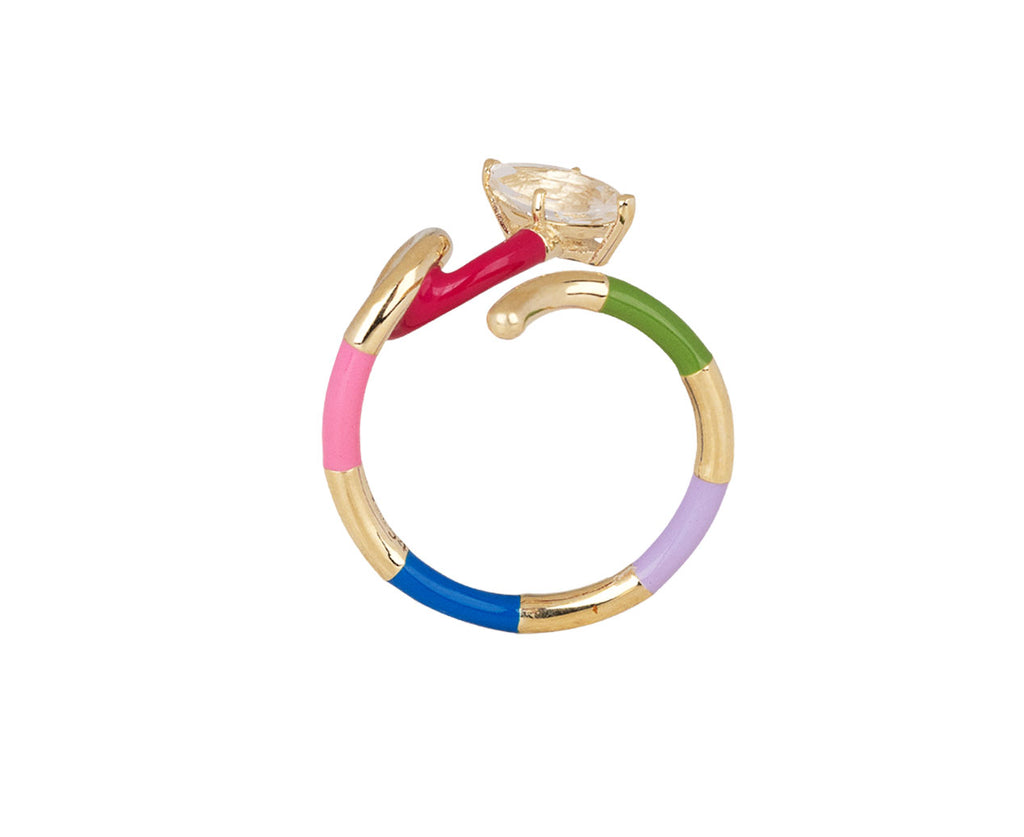 Bea Bongiasca Multi Colored Enamel Marquise Rock Crystal Vine Ring Top