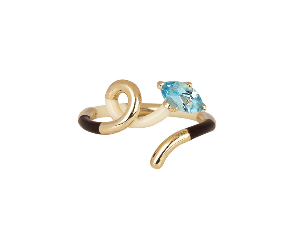 Bea Bongiasca Cherry Chocolate and Panna Enamel Blue Topaz Ring