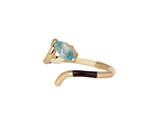 Bea Bongiasca Cherry Chocolate and Panna Enamel Blue Topaz Ring Side