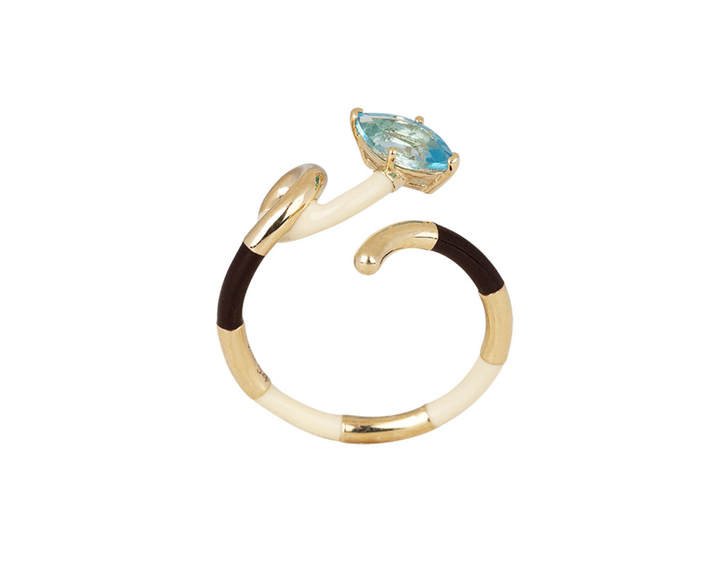 Bea Bongiasca Cherry Chocolate and Panna Enamel Blue Topaz Ring Top