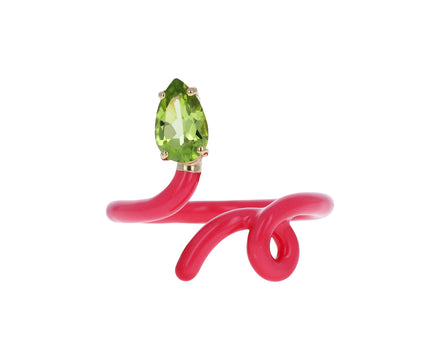Pink Enamel and Peridot Baby Vine Ring