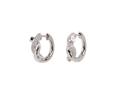 Boochier White Gold Diamond Ties Huggie Hoop Earrings