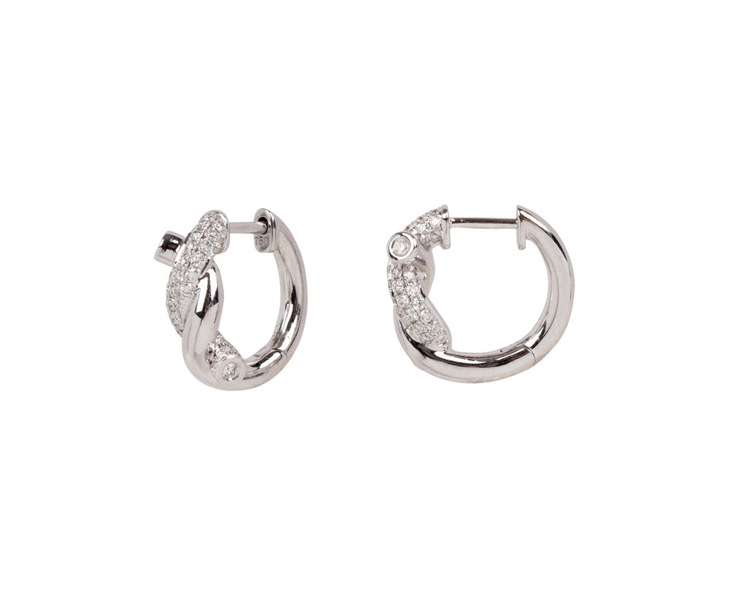Boochier White Gold Diamond Ties Huggie Hoop Earrings Side
