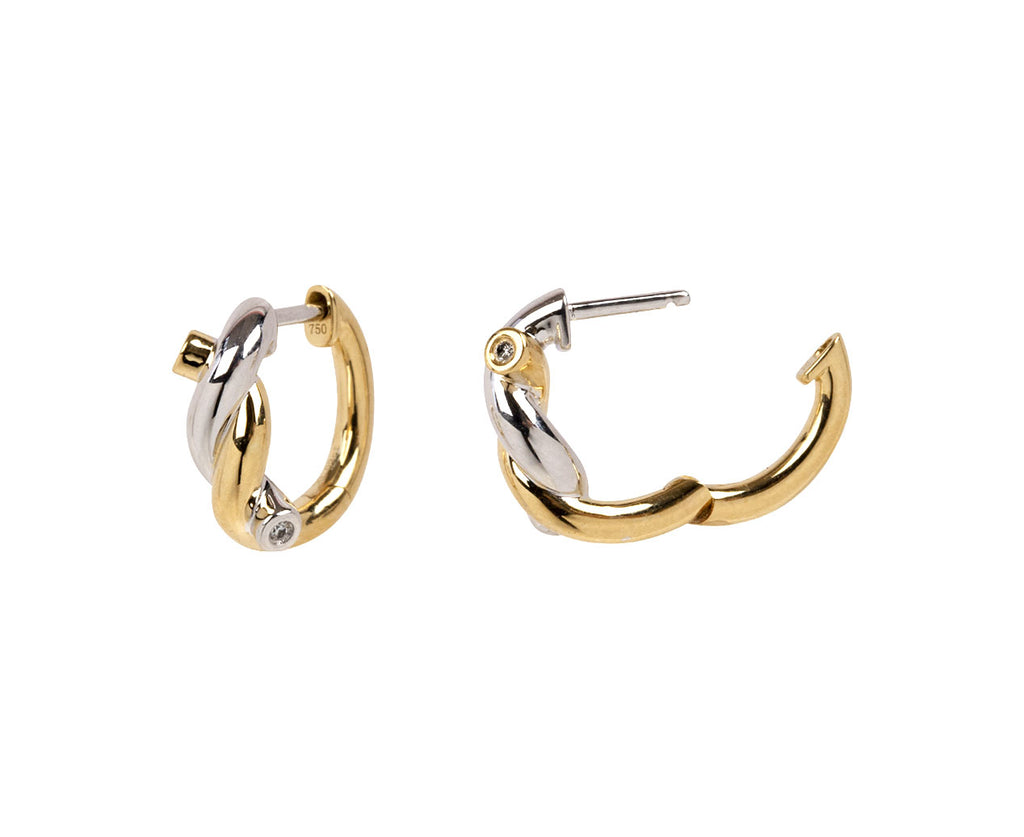 Boochier Yellow and White Ties Huggie Hoop Earrings Side Open