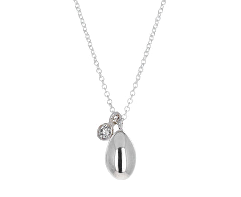 Silver Polished Egg and Diamond Necklace