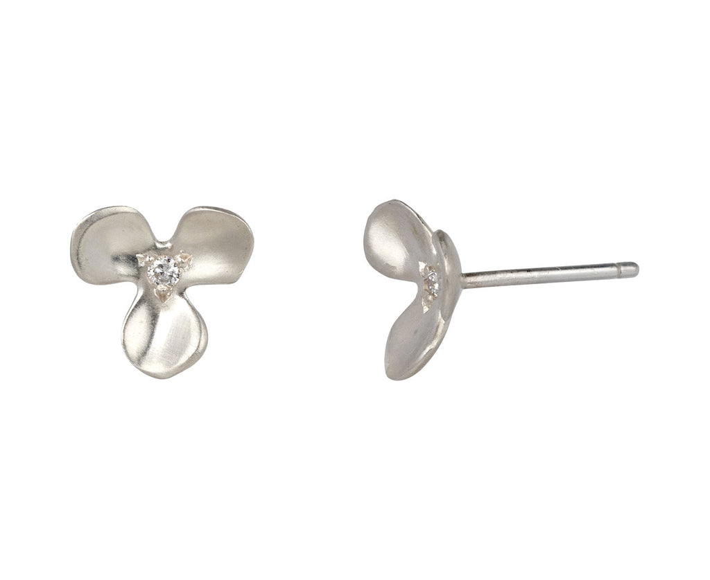 Diamond Trillium Silver Flower Stud Earring