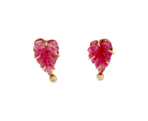 Pink Tourmaline Maya Leaf Stud Earrings