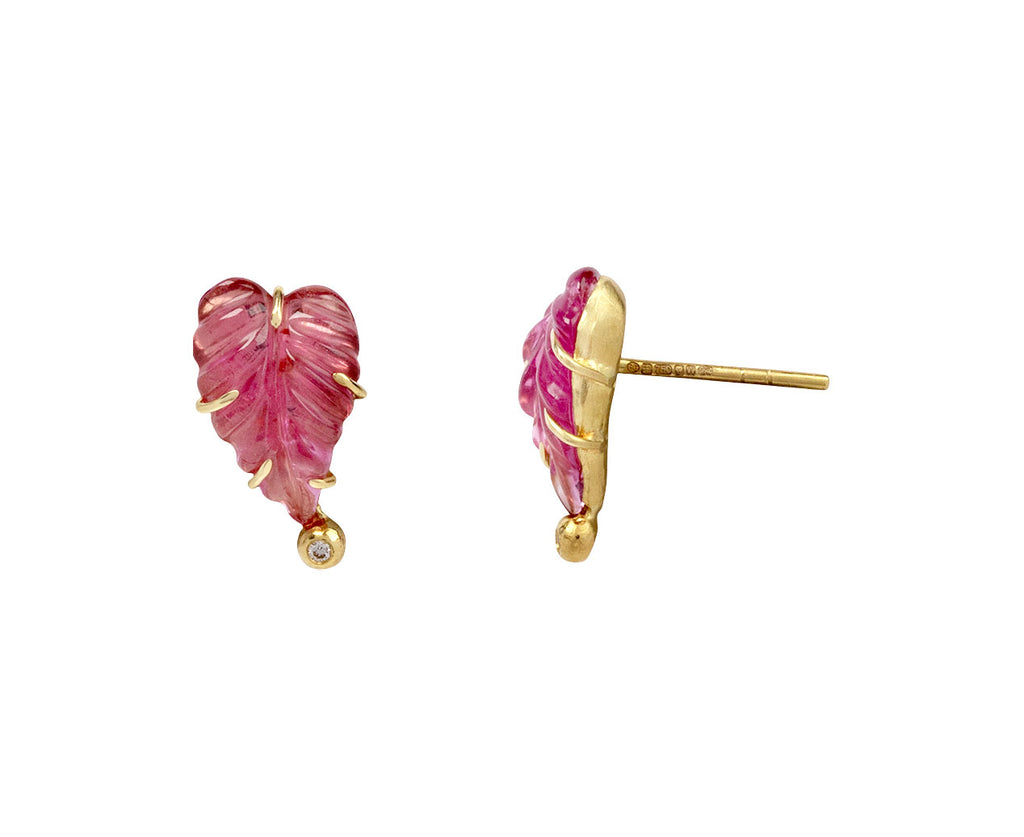 Pink Tourmaline Maya Leaf Stud Earrings