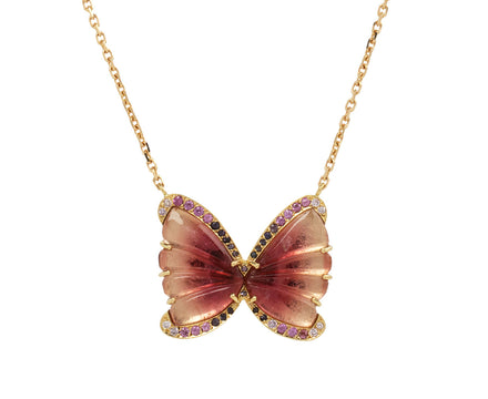 Carved Pink Tourmaline Butterfly Necklace