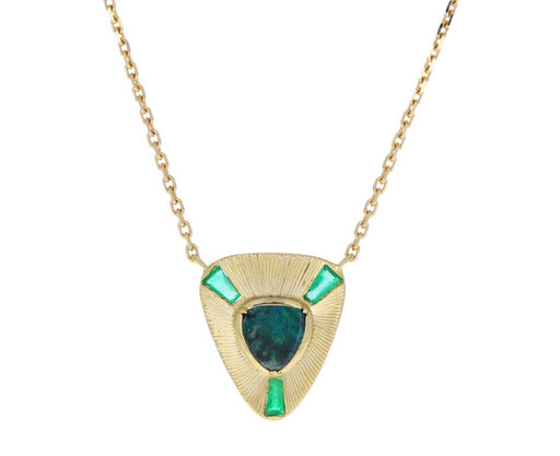 Boulder Opal and Emerald Shield Necklace