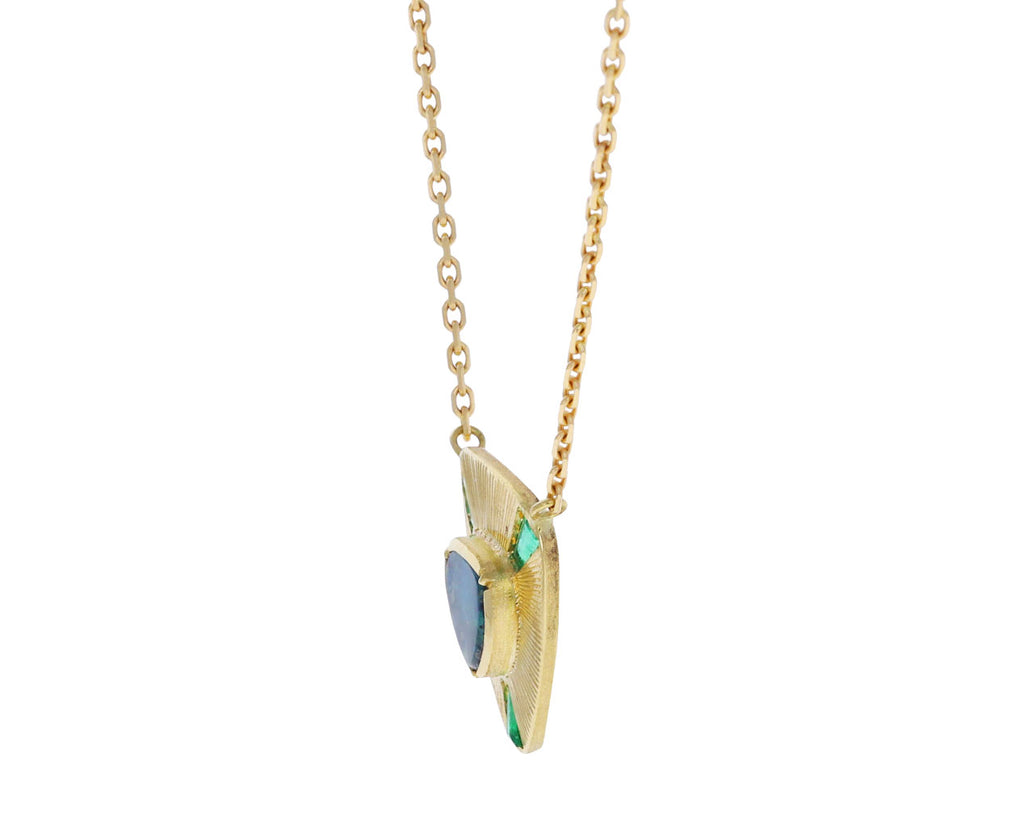 Boulder Opal and Emerald Shield Necklace