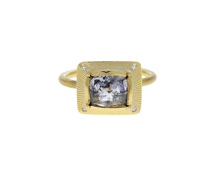 Gray Diamond Engraved Shield Ring