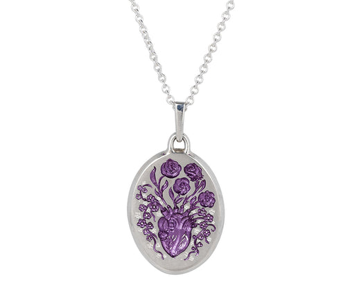 Purple Plated Silver Small Heart Pendant Necklace